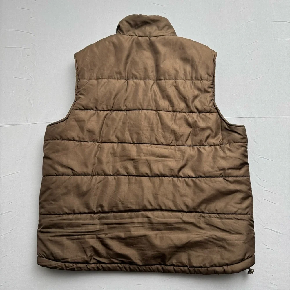 NordicTrack Brown Quilted Full Zip Vest Men's Stand-Up Collar Pockets Size L